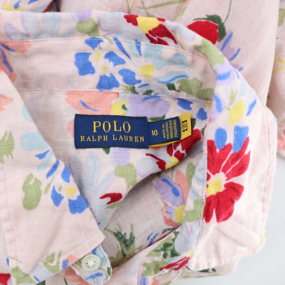 Polo Ralph Lauren Tunic Women's 10 linen Long Sleeve Top Floral Button Down - Picture 8 of 11